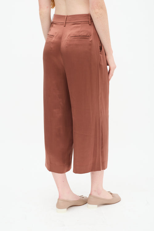 Tibi Brown Silk Cropped Trouser