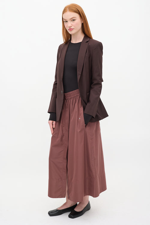 Tibi Burgundy Double Zip Gathered Midi Skirt