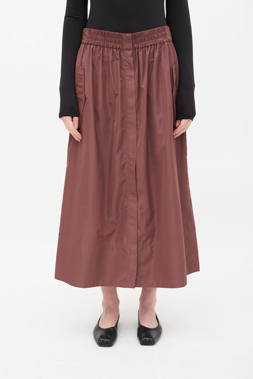 Tibi Burgundy Double Zip Gathered Midi Skirt