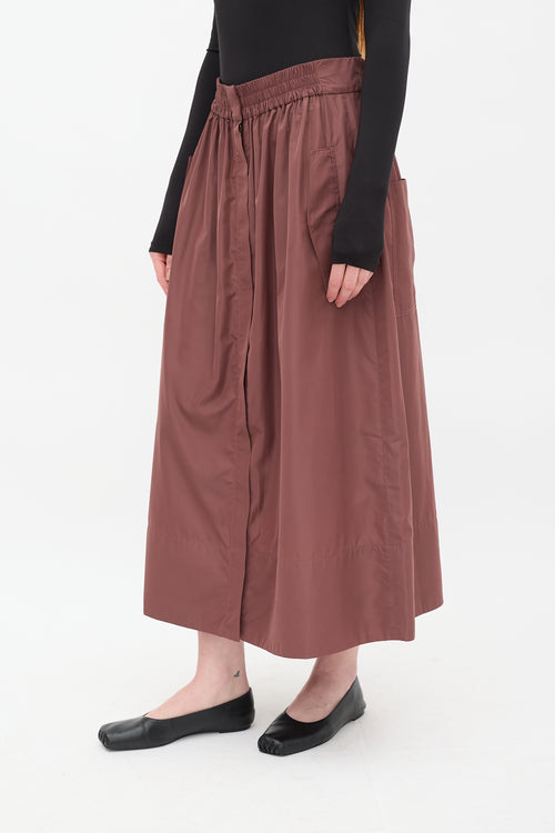 Tibi Burgundy Double Zip Gathered Midi Skirt