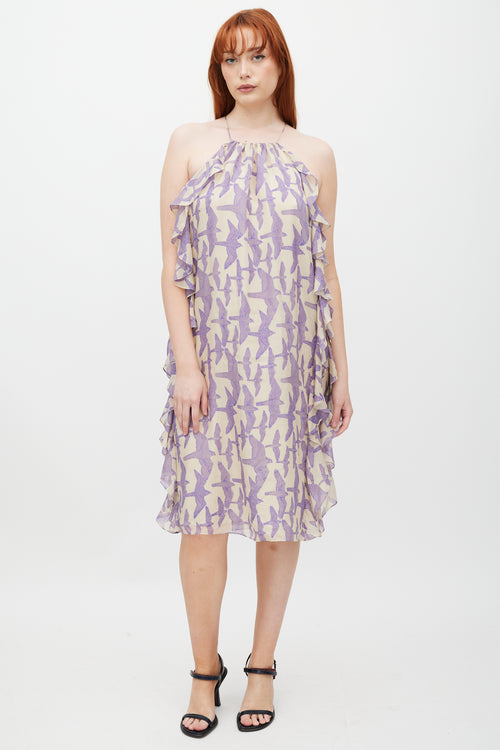 Tibi Cream 
Purple Silk Ruffled Dress