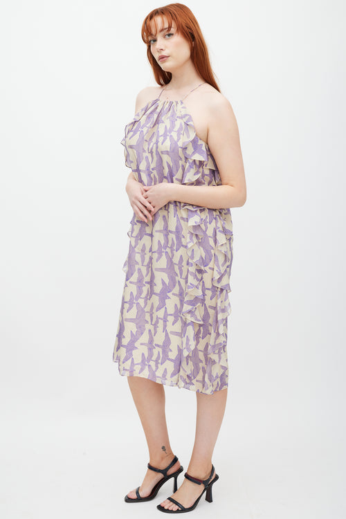 Tibi Cream 
Purple Silk Ruffled Dress