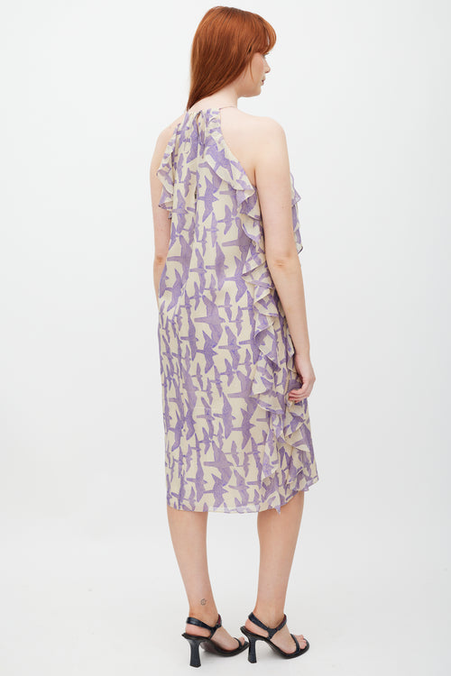 Tibi Cream 
Purple Silk Ruffled Dress