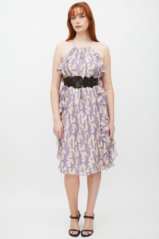 Tibi Cream 
Purple Silk Ruffled Dress