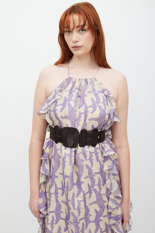 Tibi Cream 
Purple Silk Ruffled Dress