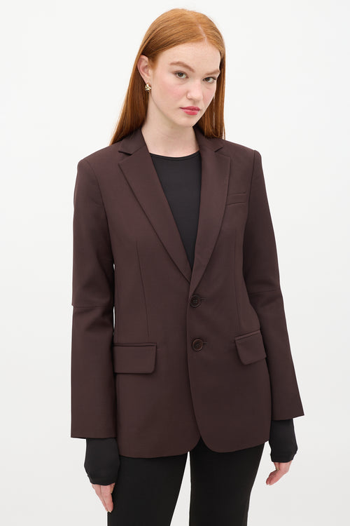 Tibi Dark Brown Wool Cut Out Sleeve Blazer