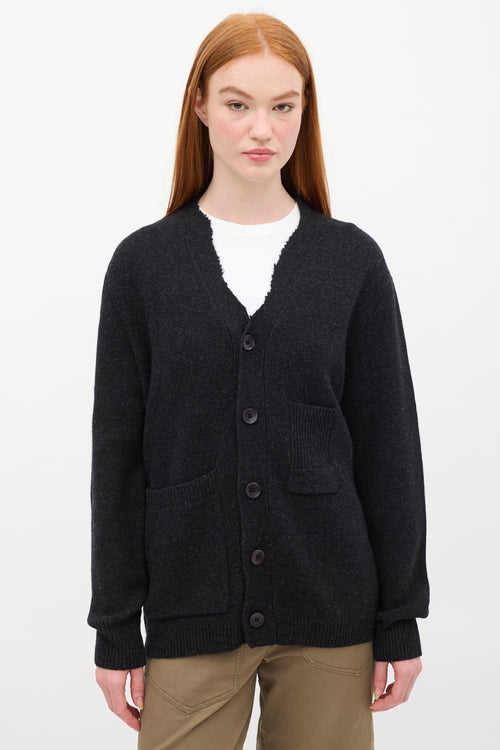 Tibi Dark Grey Wool Raw V-Neck Cardigan