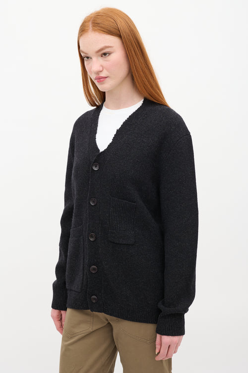 Tibi Dark Grey Wool Raw V-Neck Cardigan