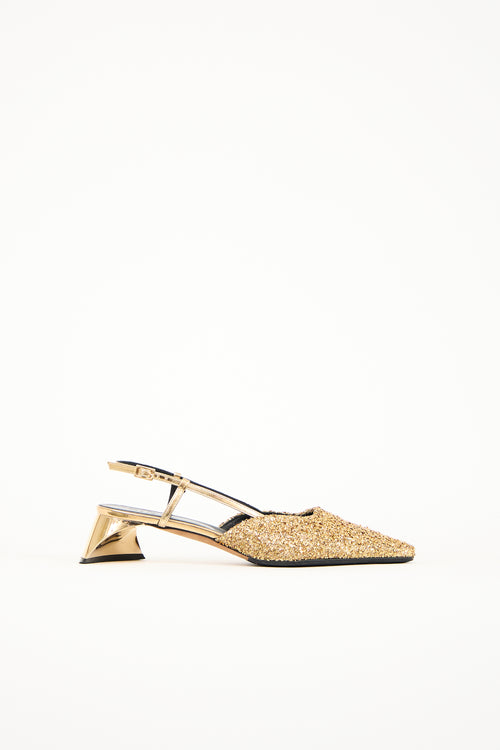 Tibi Gold Glitter Square Kitten Pump