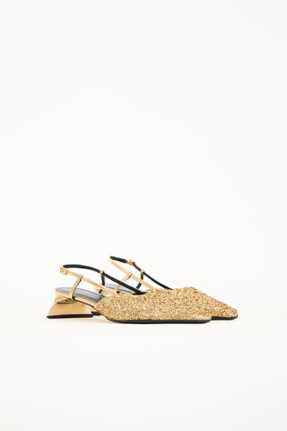 Tibi Gold Glitter Square Kitten Pump