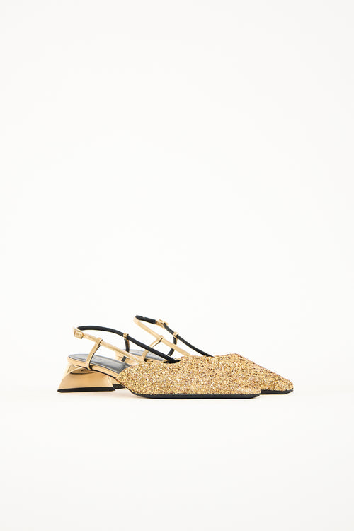 Tibi Gold Glitter Square Kitten Pump