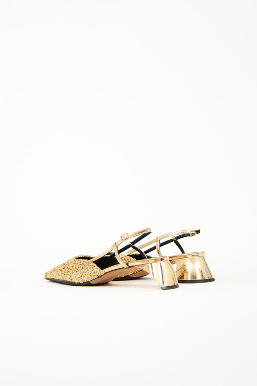 Tibi Gold Glitter Square Kitten Pump