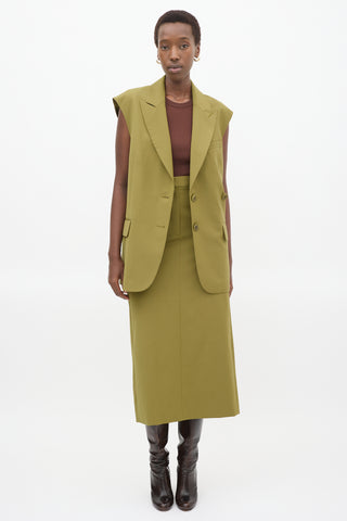 Tibi Green Tropical Wool Liam Long Vest