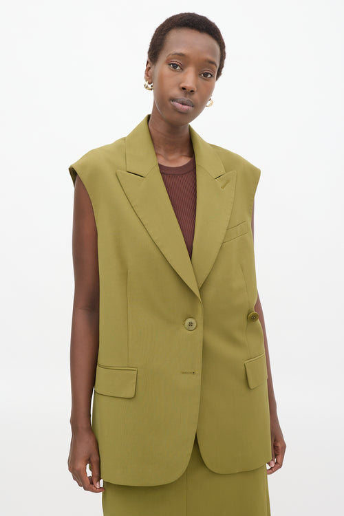 Tibi Green Tropical Wool Liam Long Vest