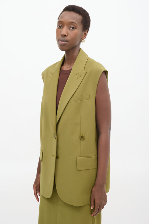 Tibi Green Tropical Wool Liam Long Vest