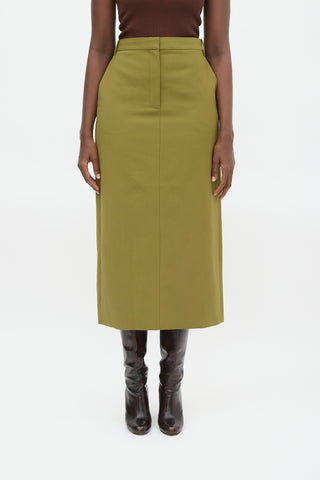 Tibi Green Tropical Wool Maxi Trouser Skirt