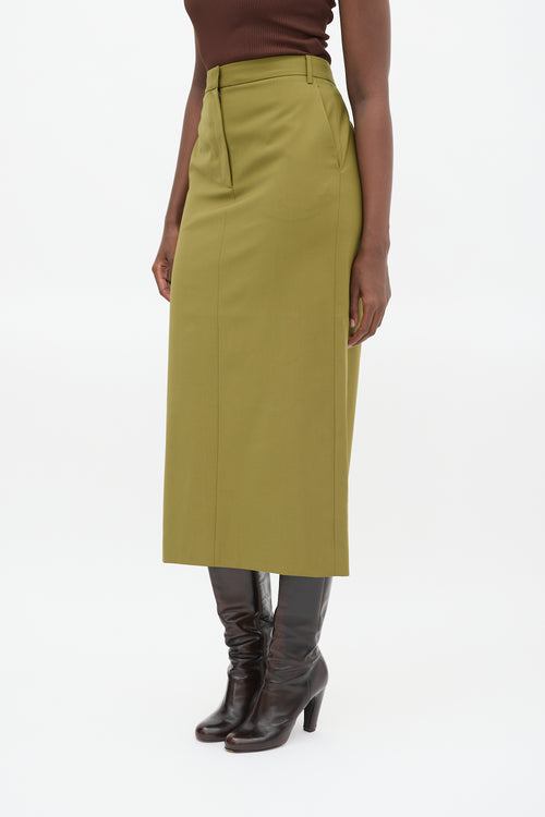 Tibi Green Tropical Wool Maxi Trouser Skirt