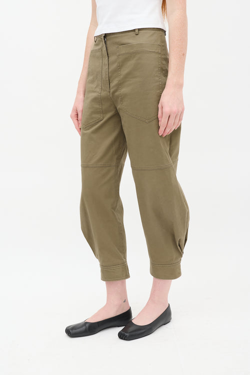 Tibi Khaki Green Cotton Patch Pocket Balloon Trouser