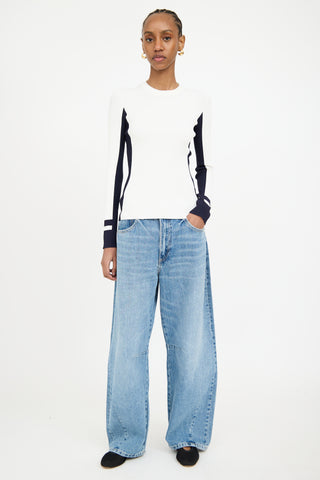 Tibi White 
Navy Ribbed Longsleeve Top