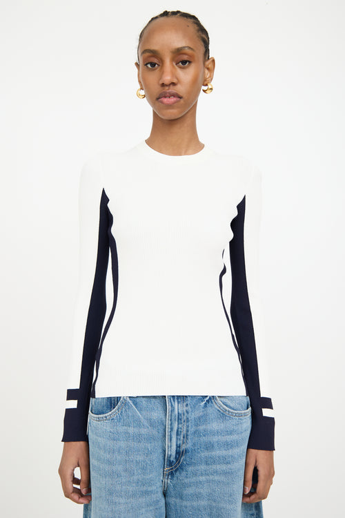 Tibi White 
Navy Ribbed Longsleeve Top