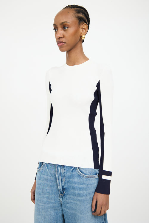 Tibi White 
Navy Ribbed Longsleeve Top