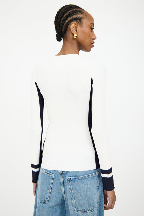 Tibi White 
Navy Ribbed Longsleeve Top