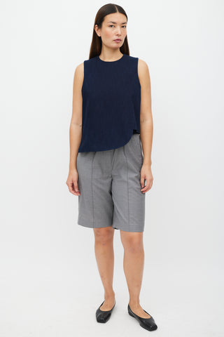 Tibi Navy Asymmetrical Denim Top