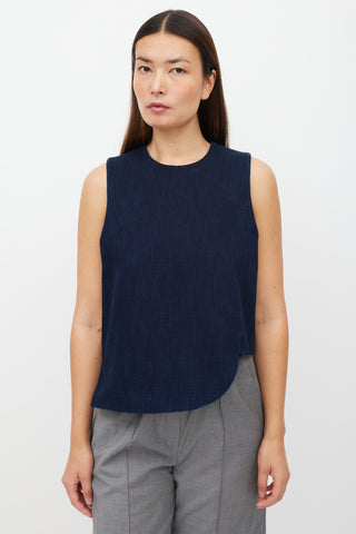 Tibi Navy Asymmetrical Denim Top