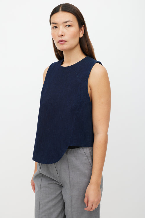 Tibi Navy Asymmetrical Denim Top