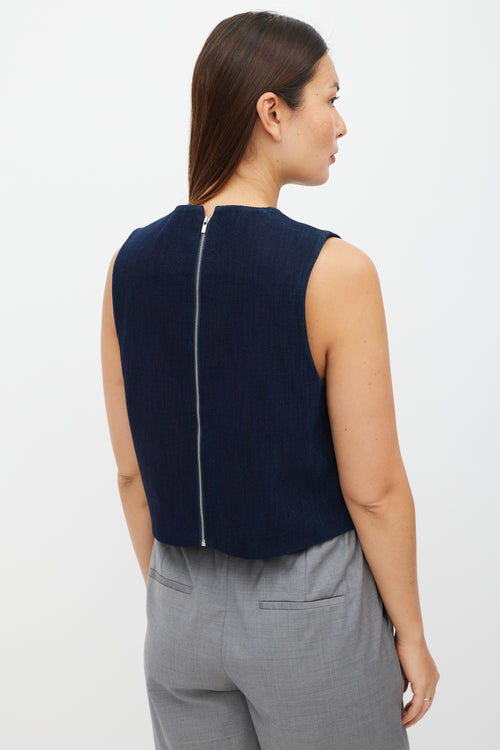 Tibi Navy Asymmetrical Denim Top