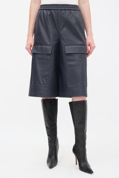 Tibi Navy Faux Leather Ruffle Shirt 
Shorts Set