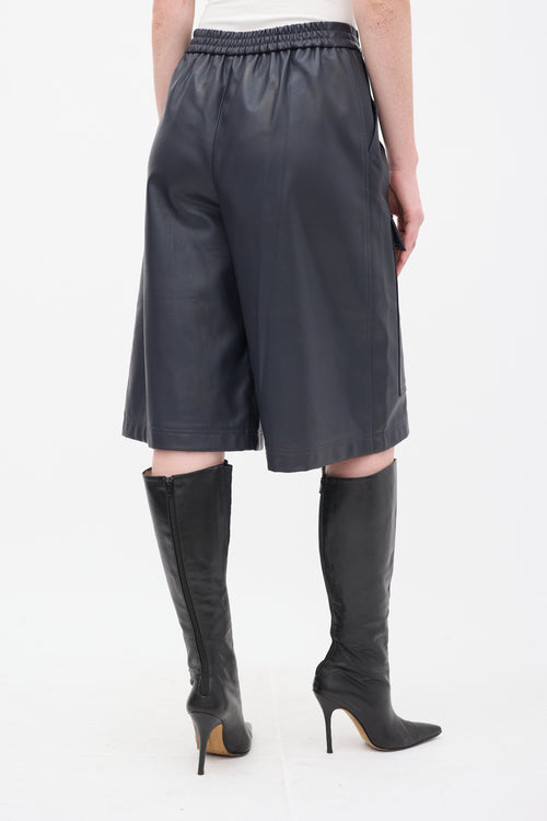 Tibi Navy Faux Leather Ruffle Shirt 
Shorts Set