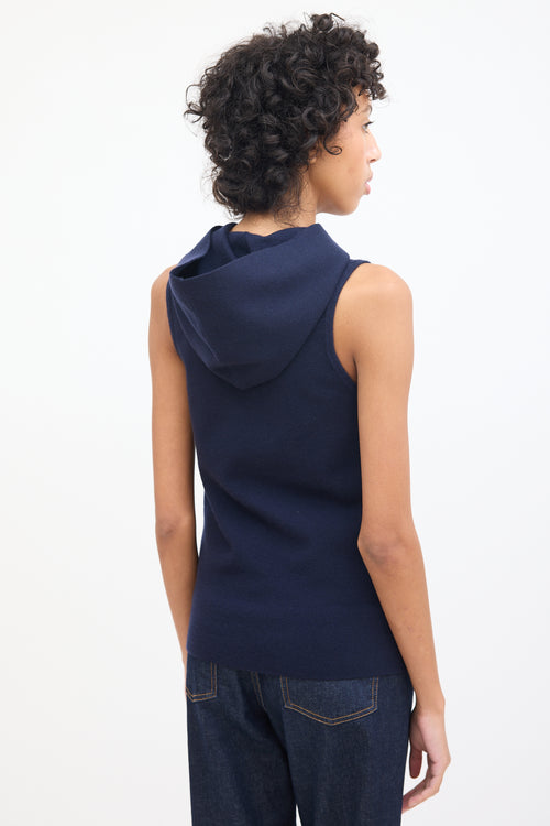 Tibi Navy Knit Hooded Sleeveless Top