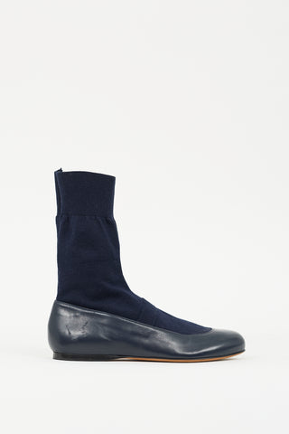 Tibi Navy Leather Borg Sock Flat