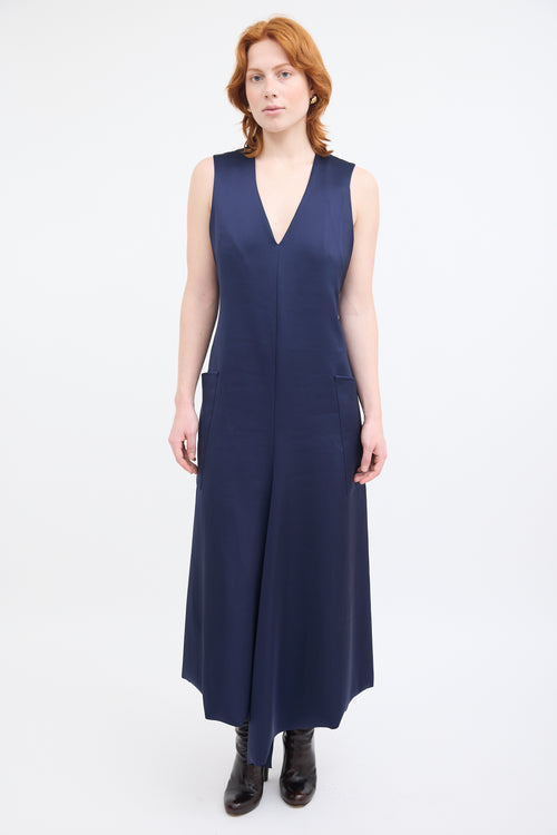 Tibi Navy Sleeveless V-Neck Midi Dress