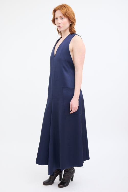 Tibi Navy Sleeveless V-Neck Midi Dress