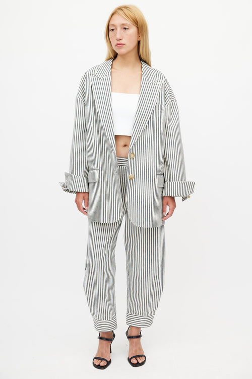 Tibi Navy 
White Striped Blazer Pant Suit