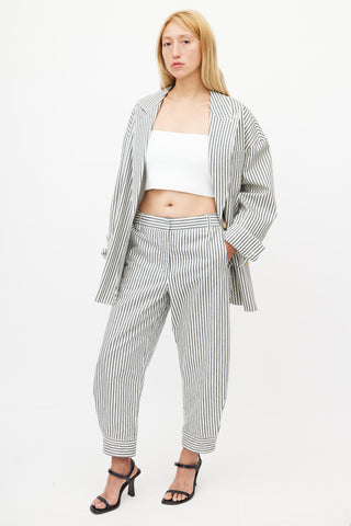 Tibi Navy 
White Striped Blazer Pant Suit