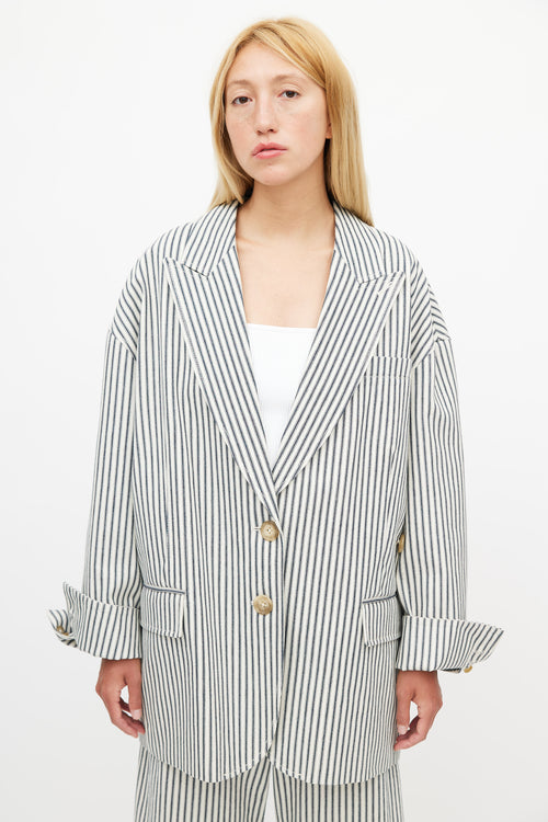 Tibi Navy 
White Striped Blazer Pant Suit