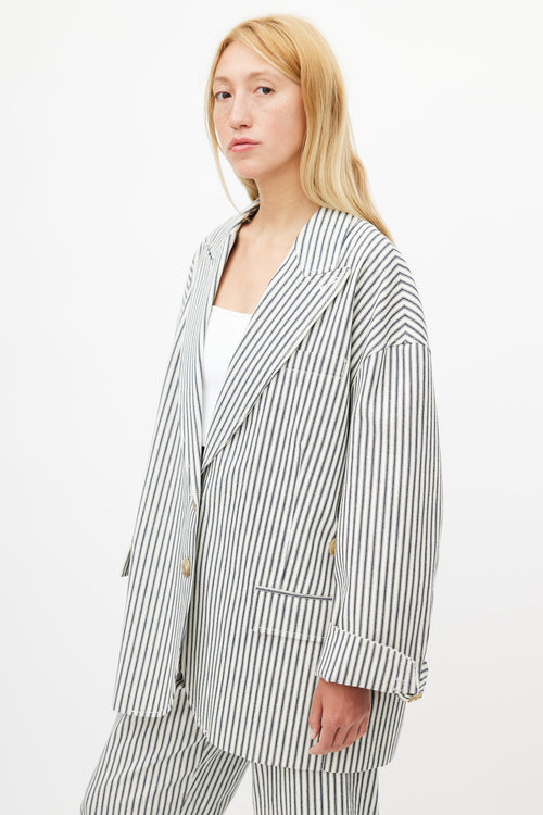 Tibi Navy 
White Striped Blazer Pant Suit