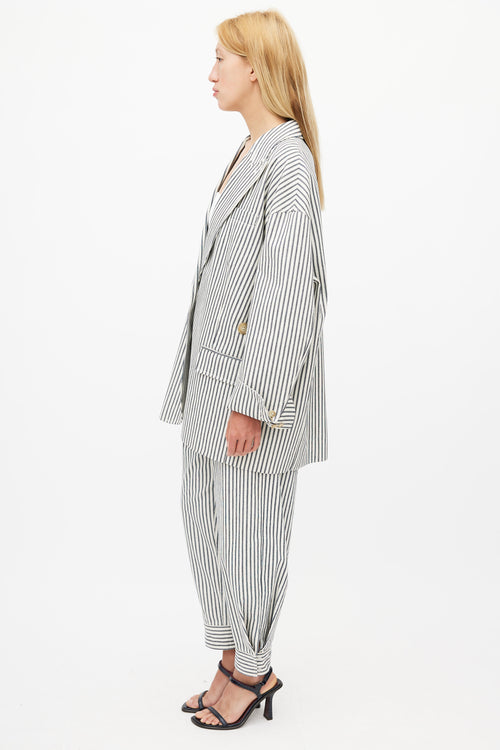 Tibi Navy 
White Striped Blazer Pant Suit