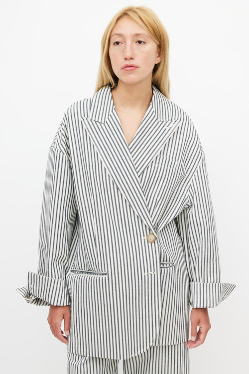 Tibi Navy 
White Striped Blazer Pant Suit