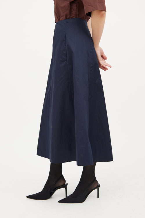 Navy A-line Midi Skirt