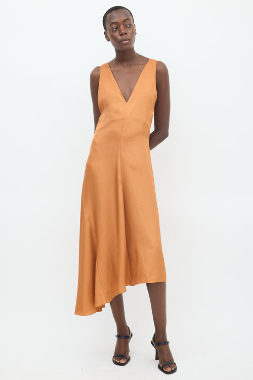 Tibi Orange Satin V-Neck Dress