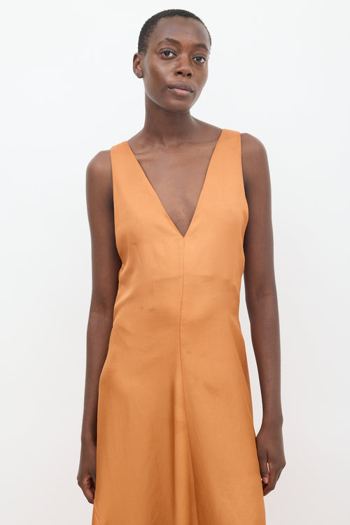 Tibi Orange Satin V-Neck Dress