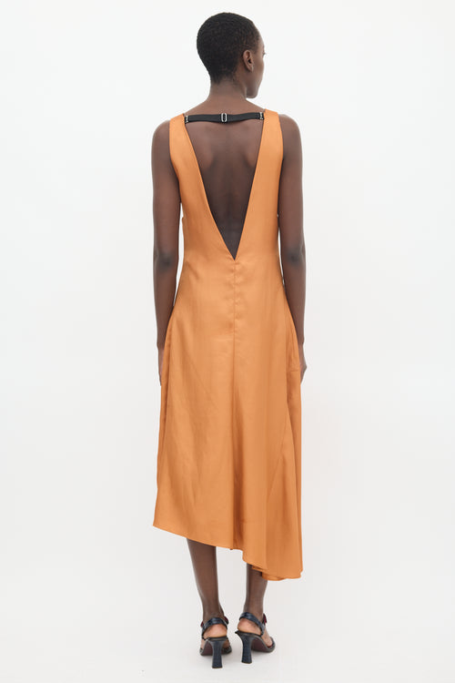 Tibi Orange Satin V-Neck Dress