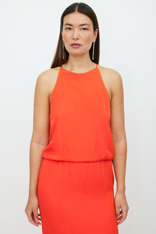 Tibi Red Silk Cut Out Maxi Dress