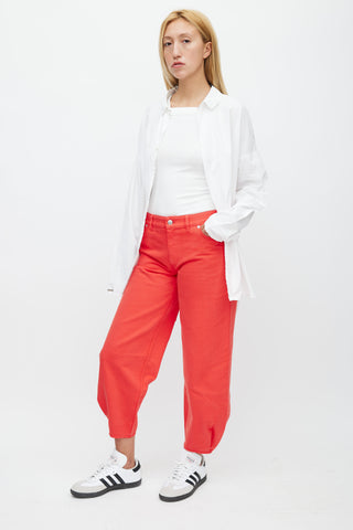 Tibi Red Tapered Denim Jeans