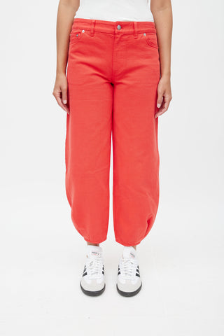 Tibi Red Tapered Denim Jeans