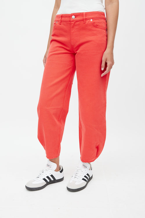 Tibi Red Tapered Denim Jeans